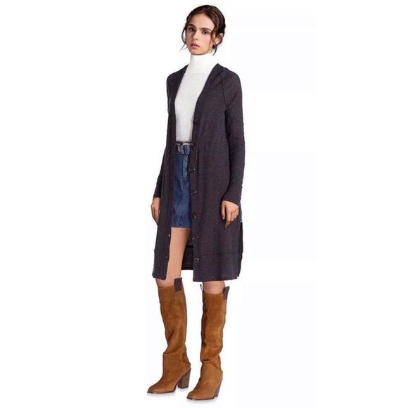 Free People Sparkle Knee Length Cardigan Navy Large Casual Cozy Transitional - Picture 2 of 12